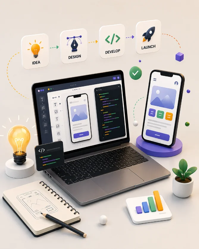 APP ROOTS product workflow — idea, design, development, launch